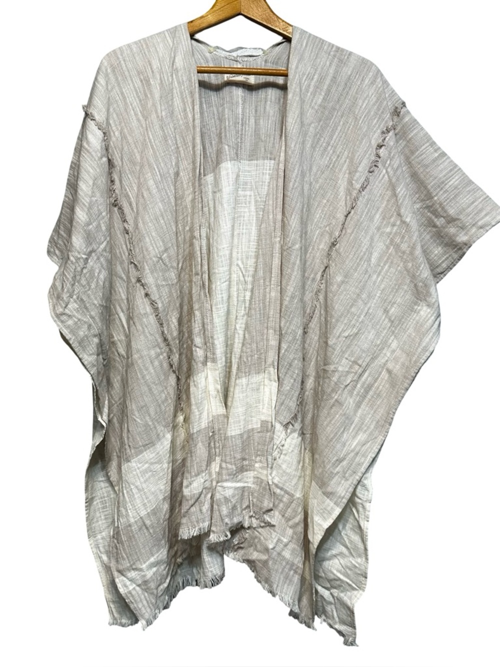 Universal Thread Gray/Ivory Cotton Kimono/Poncho/Wrap W Fringe OSFM Boho Stripe
